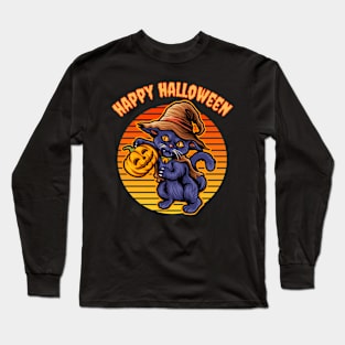 Cat Halloween Scary Pumpkins Long Sleeve T-Shirt